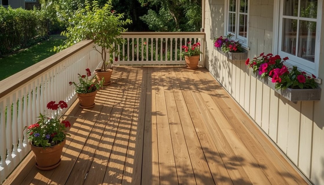 Holzterrasse im Sommer: Pflege, Schutz & Blumen